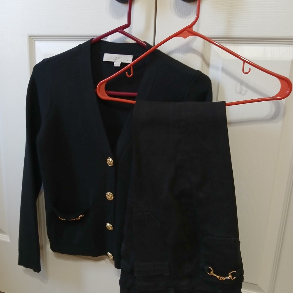 SET, LOFT HORSEBIT CARDIGAN AND MATCHING JEANS, EUC, XXSP/ 2P. WORN ONCE.